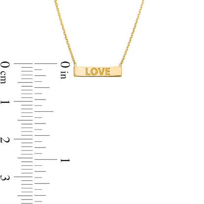 Etched LOVE" Horizontal Bar Necklace in 14K Gold"