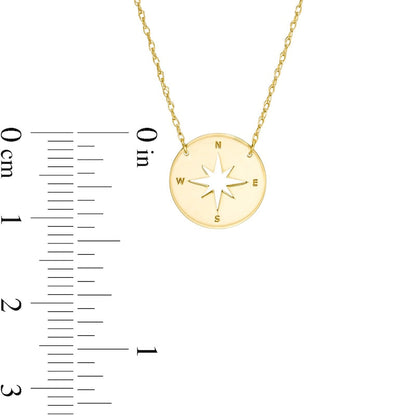 Mini Etched Cut-Out Compass Disc Necklace in 14K Gold