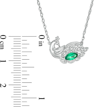 Marquise Lab-Created Emerald and Diamond Accent Peacock Necklace in Sterling Silver