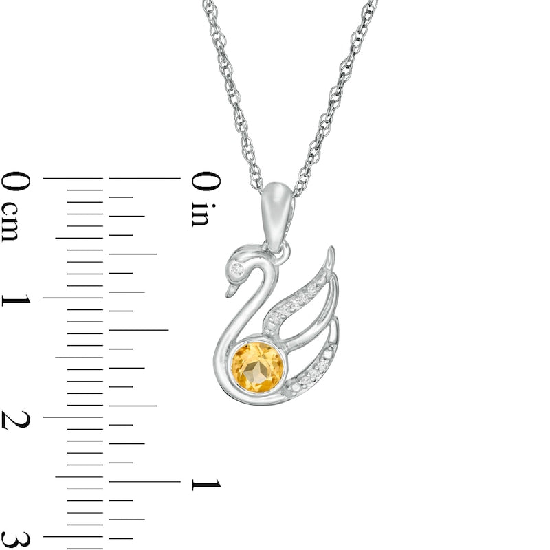 4.0mm Citrine and Natural Diamond Accent Swan Pendant in Sterling Silver