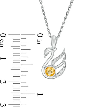 4.0mm Citrine and Natural Diamond Accent Swan Pendant in Sterling Silver