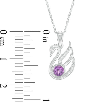 4.0mm Amethyst and Natural Diamond Accent Swan Pendant in Sterling Silver