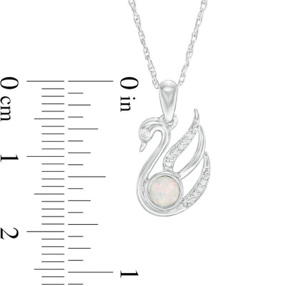 4.0mm Lab-Created Opal and Diamond Accent Swan Pendant in Sterling Silver