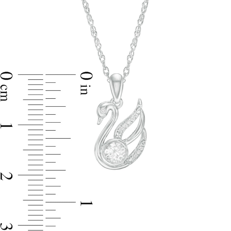 4.0mm Lab-Created White Sapphire and Diamond Accent Swan Pendant in Sterling Silver