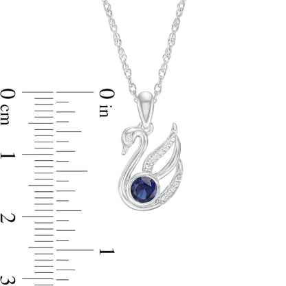 4.0mm Lab-Created Blue Sapphire and Diamond Accent Swan Pendant in Sterling Silver