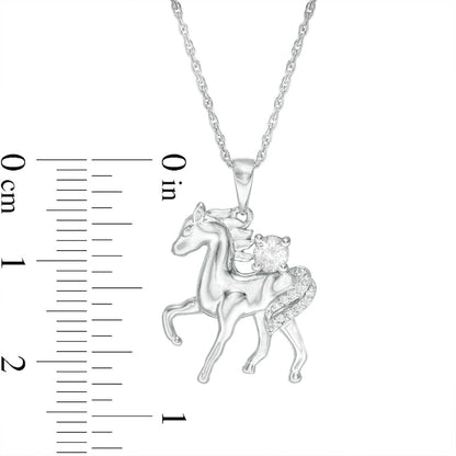 Lab-Created White Sapphire and Diamond Accent Prancing Horse Pendant in Sterling Silver