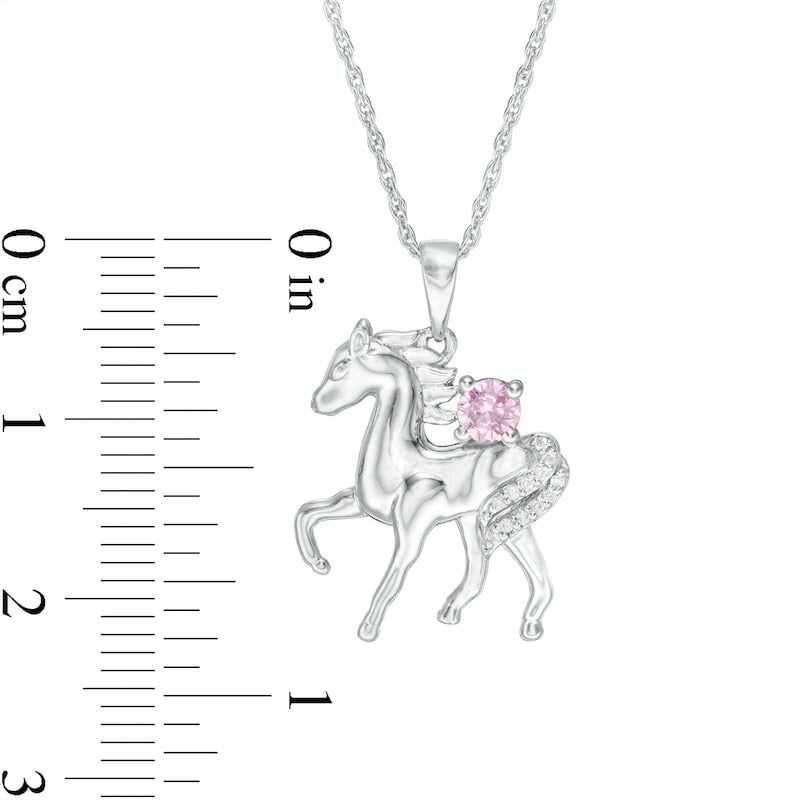 Lab-Created Pink Sapphire and Diamond Accent Prancing Horse Pendant in Sterling Silver