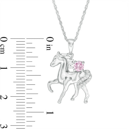 Lab-Created Pink Sapphire and Diamond Accent Prancing Horse Pendant in Sterling Silver