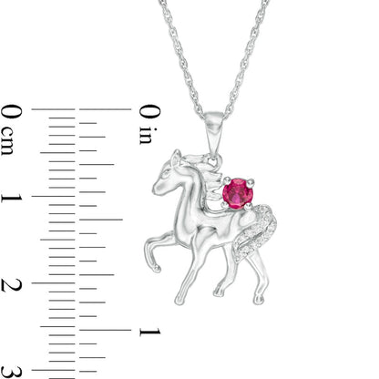 Lab-Created Ruby and Diamond Accent Prancing Horse Pendant in Sterling Silver