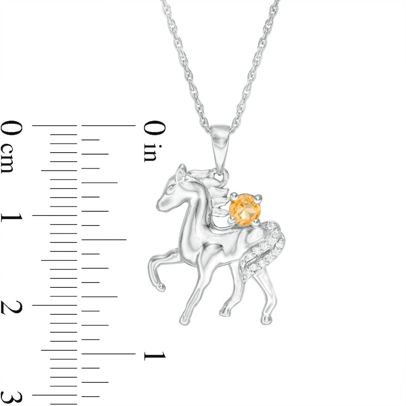 Citrine and Natural Diamond Accent Prancing Horse Pendant in Sterling Silver