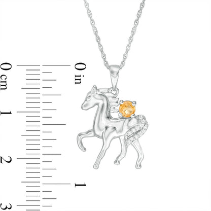 Citrine and Natural Diamond Accent Prancing Horse Pendant in Sterling Silver