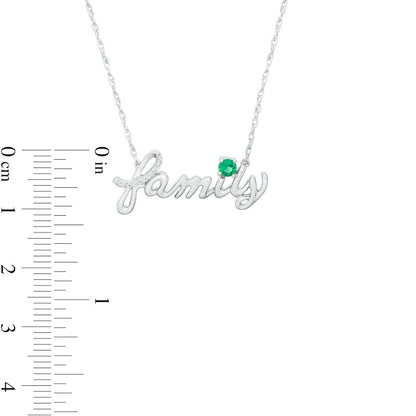 Lab-Created Emerald and Diamond Accent family" Script Necklace in Sterling Silver"