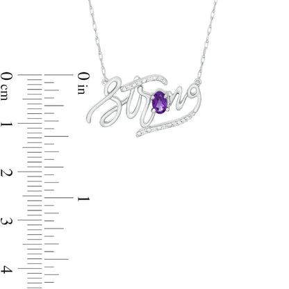 Oval Amethyst and Natural Diamond Accent Strong" Script Necklace in Sterling Silver"