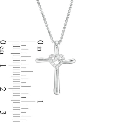 0.07 CT. T.W. Natural Diamond Cross with Heart Pendant in Sterling Silver