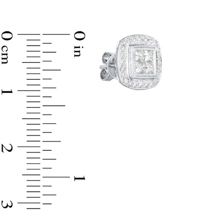 0.63 CT. T.W. Princess-Cut Quad Diamond Cushion Frame Stud Earrings in 10K White Gold