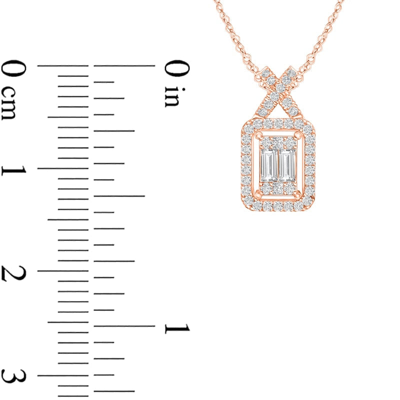 0.2 CT. T.W. Composite Natural Diamond Elongated Cushion Frame with X" Pendant in 10K Rose Gold"