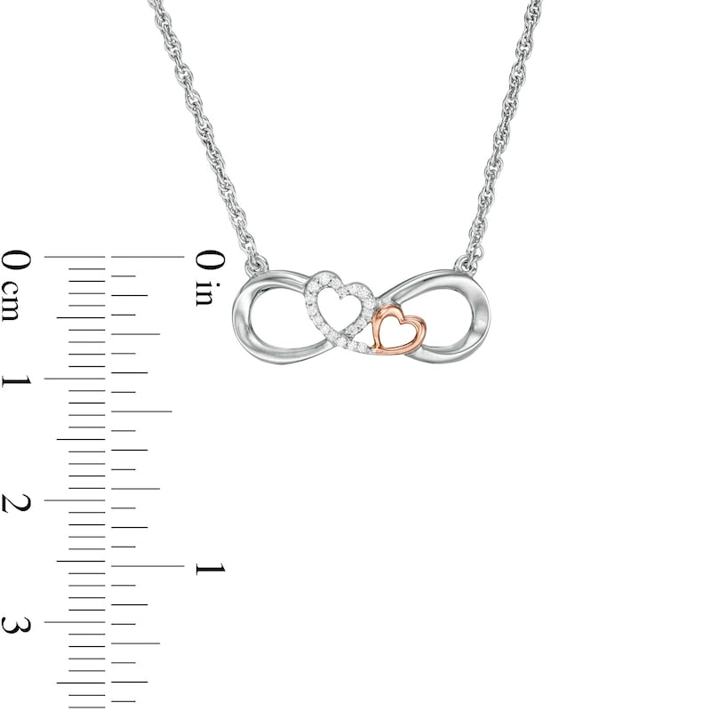 0.05 CT. T.W. Natural Diamond Double Heart Infinity Loop Necklace in Sterling Silver with 14K Rose Gold Plate -17.5