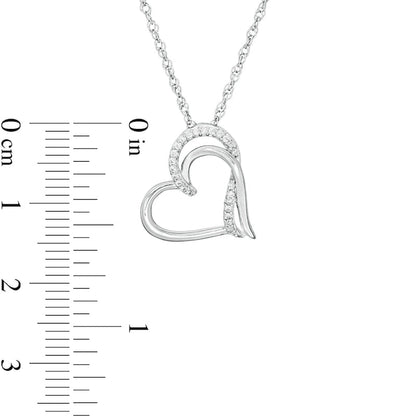 0.07 CT. T.W. Natural Diamond Double Side Tilted Heart Pendant in Sterling Silver