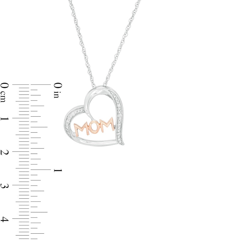 Natural Diamond Accent MOM" Tilted Heart Pendant in Sterling Silver and 10K Rose Gold"