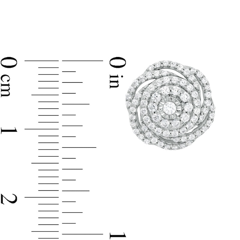 1 CT. T.W. Diamond Swirl Flower Stud Earrings in 10K White Gold