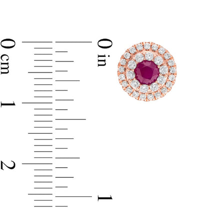 4.0mm Ruby and 0.5 CT. T.W. Diamond Double Frame Stud Earrings in 10K Rose Gold