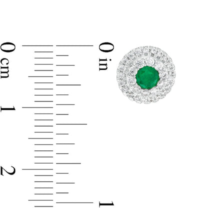 4.0mm Emerald and 0.5 CT. T.W. Diamond Double Frame Stud Earrings in 10K Gold