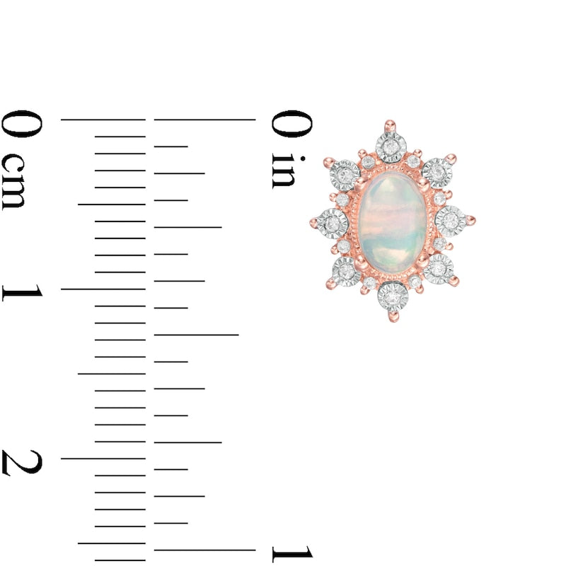 Oval Opal and 0.13 CT. T.W. Diamond Starburst Frame Vintage-Style Stud Earrings in 10K Rose Gold
