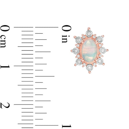 Oval Opal and 0.13 CT. T.W. Diamond Starburst Frame Vintage-Style Stud Earrings in 10K Rose Gold