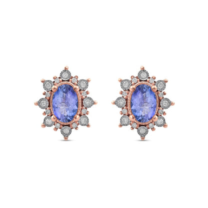 Oval Tanzanite and 0.13 CT. T.W. Diamond Starburst Frame Vintage-Style Stud Earrings in 10K Rose Gold