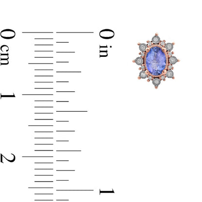 Oval Tanzanite and 0.13 CT. T.W. Diamond Starburst Frame Vintage-Style Stud Earrings in 10K Rose Gold