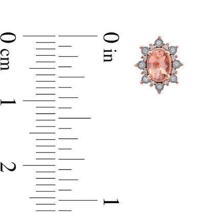 Oval Morganite and 0.13 CT. T.W. Diamond Starburst Frame Vintage-Style Stud Earrings in 10K Rose Gold