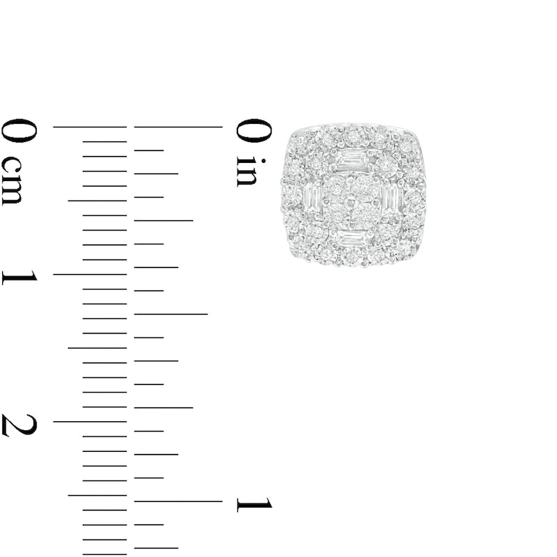 0.2 CT. T.W. Composite Cushion Diamond Frame Stud Earrings in 10K White Gold