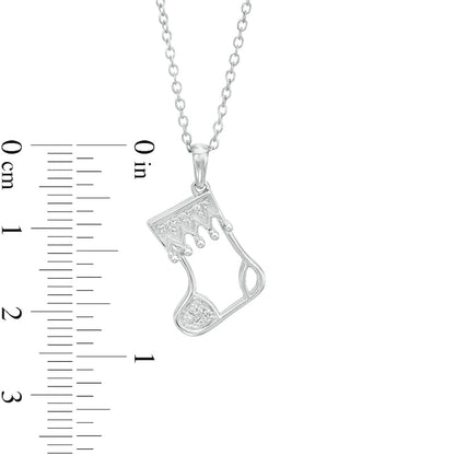 Natural Diamond Accent Stocking Outline Pendant in Sterling Silver