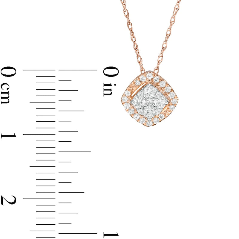 0.25 CT. T.W. Composite Natural Diamond Tilted Cushion Frame Pendant in 10K Rose Gold