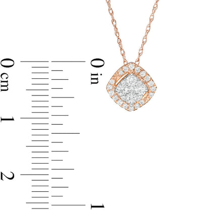 0.25 CT. T.W. Composite Natural Diamond Tilted Cushion Frame Pendant in 10K Rose Gold