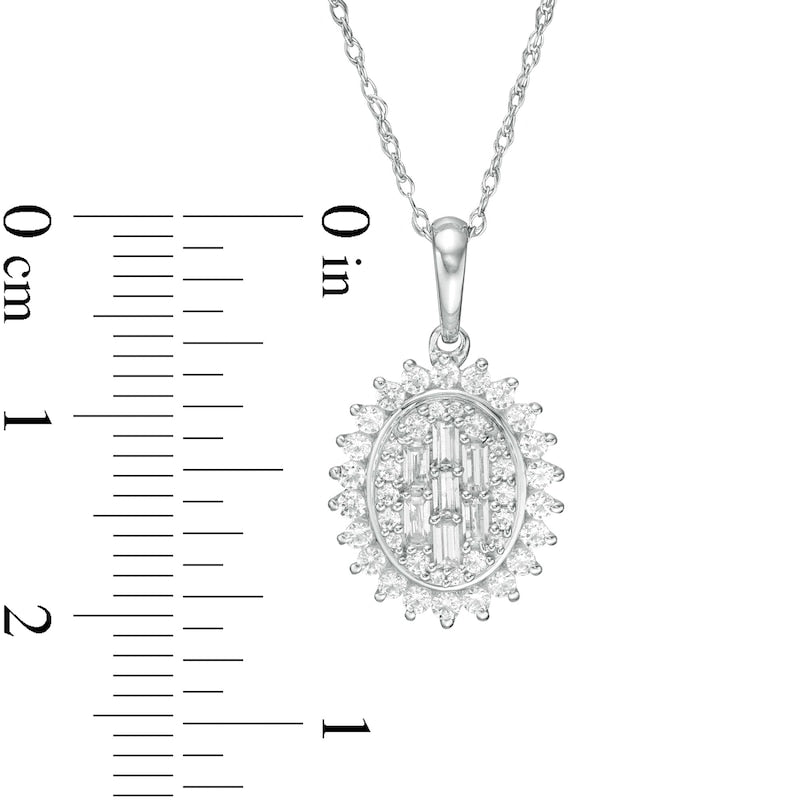 0.5 CT. T.W. Composite Oval Natural Diamond Frame Sunburst Pendant in 10K White Gold