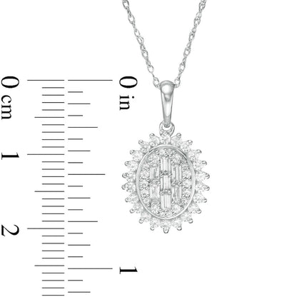 0.5 CT. T.W. Composite Oval Natural Diamond Frame Sunburst Pendant in 10K White Gold