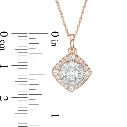 0.75 CT. T.W. Composite Natural Diamond Tilted Cushion Frame Pendant in 10K Rose Gold