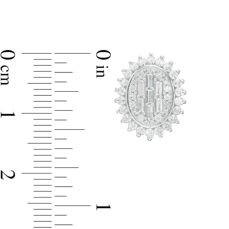 1 CT. T.W. Composite Oval Diamond Frame Sunburst Stud Earrings in 10K White Gold