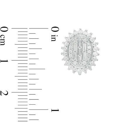 1 CT. T.W. Composite Oval Diamond Frame Sunburst Stud Earrings in 10K White Gold