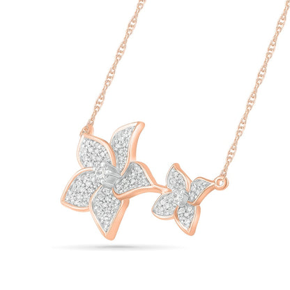 0.25 CT. T.W. Natural Diamond Flower Necklace in 10K Rose Gold