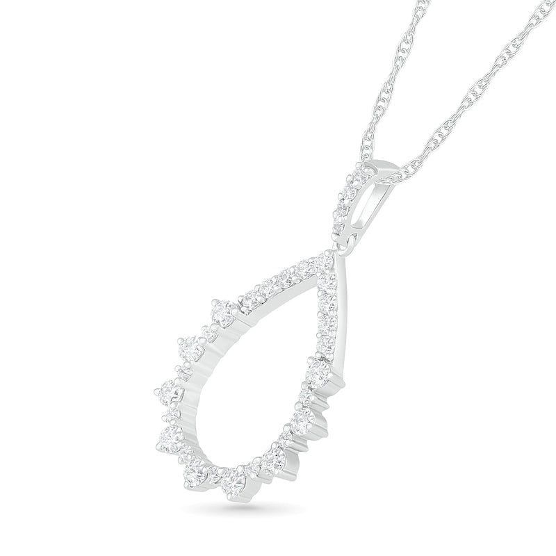 0.5 CT. T.W. Natural Diamond Pear-Shaped Sunburst Pendant in 10K White Gold