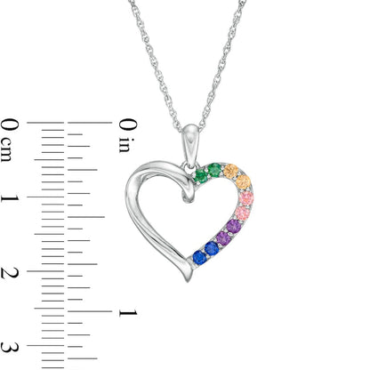 Simulated Multi-Color Sapphire Duos Loop Heart Outline Pendant in Sterling Silver