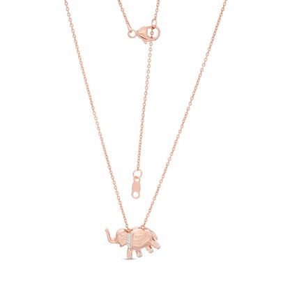 Natural Diamond Accent Elephant Pendant in Sterling Silver with 14K Rose Gold Plate