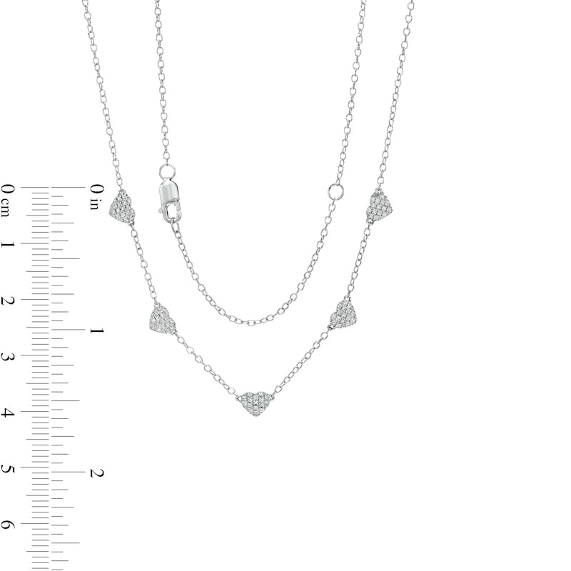 0.13 CT. T.W. Natural Diamond Heart Station Necklace in 10K White Gold - 19