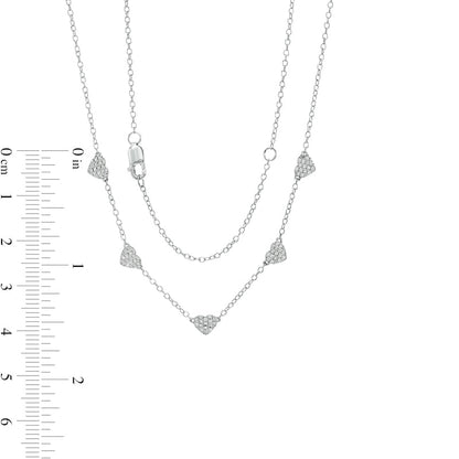 0.13 CT. T.W. Natural Diamond Heart Station Necklace in 10K White Gold - 19