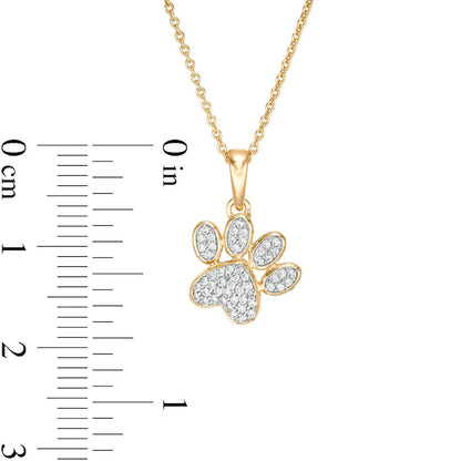 0.13 CT. T.W. Natural Diamond Tilted Paw Print Pendant in 10K Yellow Gold
