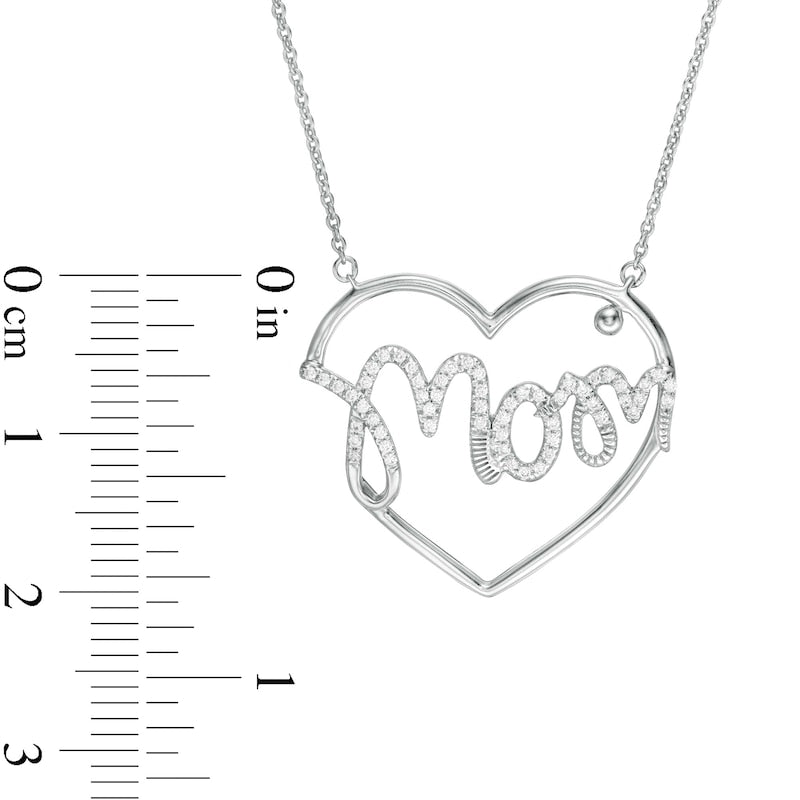 0.17 CT. T.W. Natural Diamond Mom" Heart Necklace in 10K White Gold"