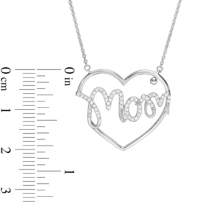 0.17 CT. T.W. Natural Diamond Mom" Heart Necklace in 10K White Gold"