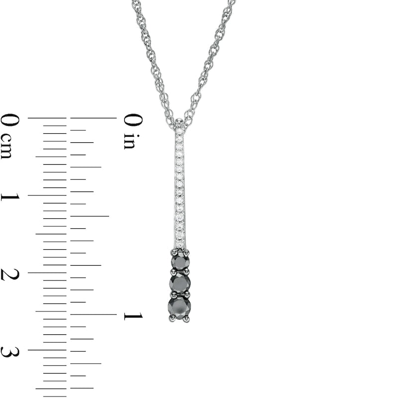 0.33 CT. T.W. Enhanced Black and White Natural Diamond Three Stone Linear Pendant in Sterling Silver